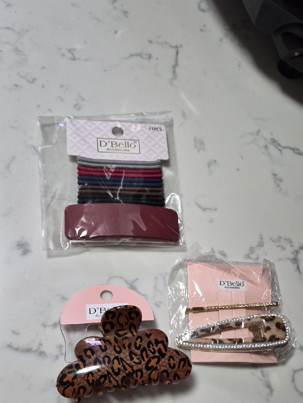 D'Bello Women's Leopard Claw Clip & Pink Accent Hair Set